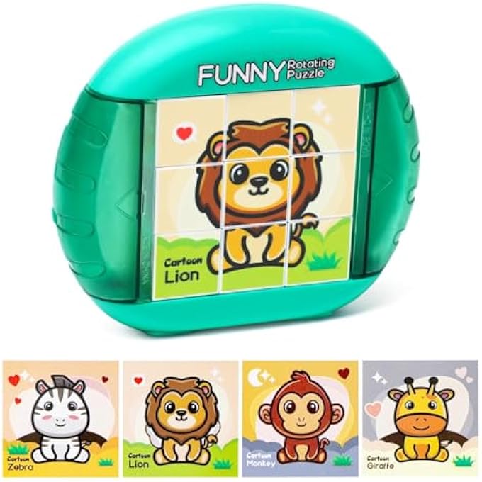 3D ROTATING PUZZLES FOR TODDLERS 3 4 5 6 WITH LANYARD TRAVEL TOYS FOR TODDLERS ON AIRPLANE ACTIVITIES TOYS FOR KIDS, FINE MOTOR SKILLS (9 PCS, ANIMALS) - Image 1